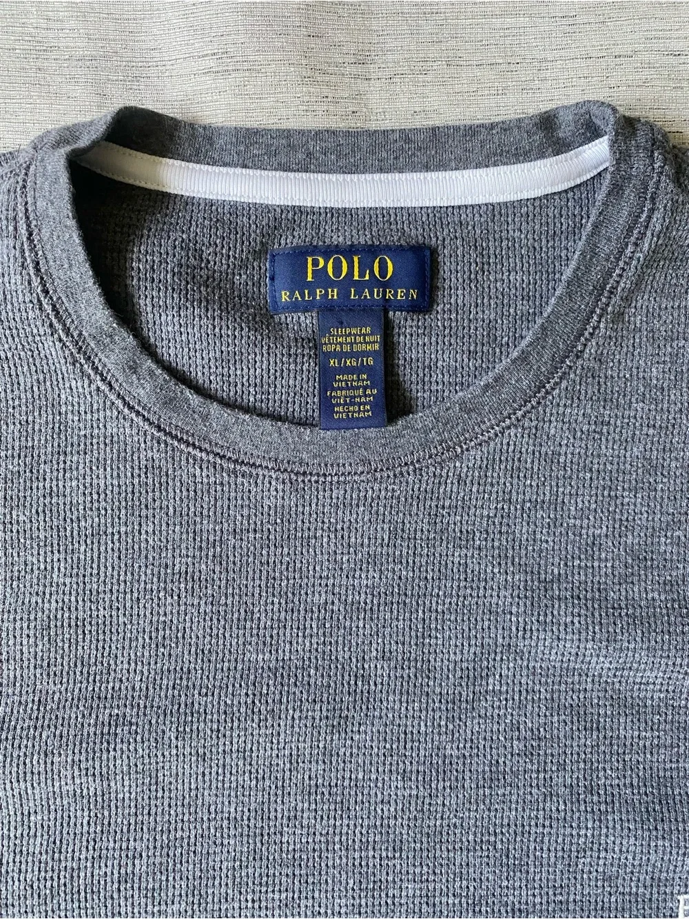 Polo Ralph Lauren Men’s Gray Waffle Knit Long Sleeve Shirt White Pony Logo